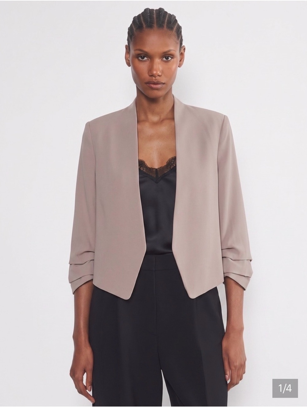 Aritzia Taupe Open-Front Cropped Blazer